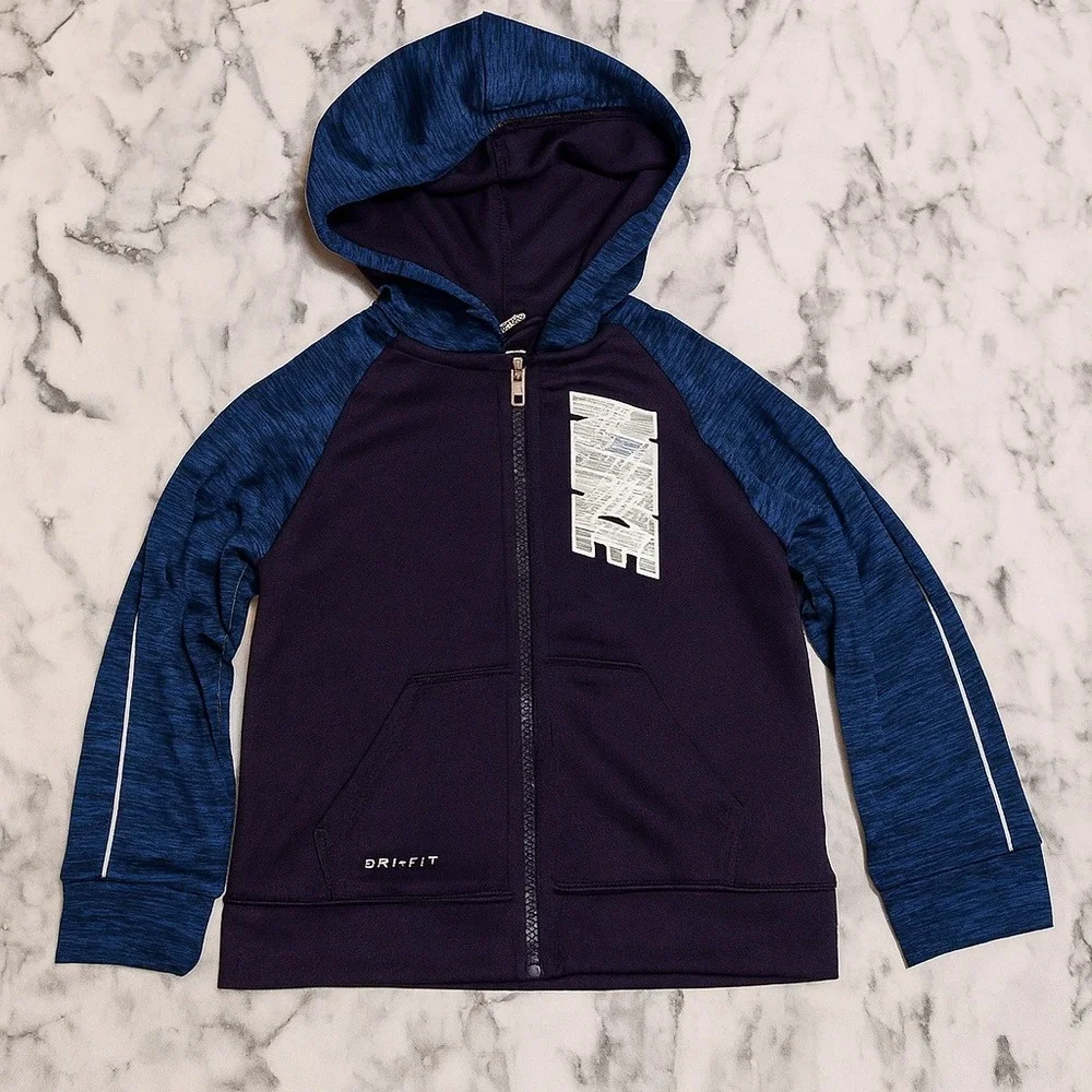 NWT Nike Boy Blue Dri-FIT Full‎ Zip Hooded Jacket 2T Toddler Activewear Preppy